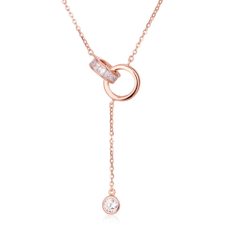 925 Sterling Silver Elegant Rose Plated With Gold Interlocking Circles Moissanite Accent Necklace