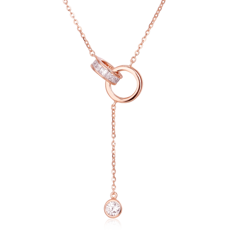 925 Sterling Silver Elegant Rose Plated With Gold Interlocking Circles Moissanite Accent Necklace