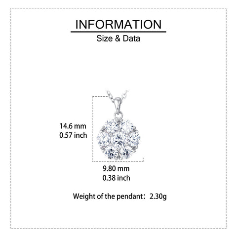 925 Sterling Silver Elegant Moissanite Cluster Pendant Necklace