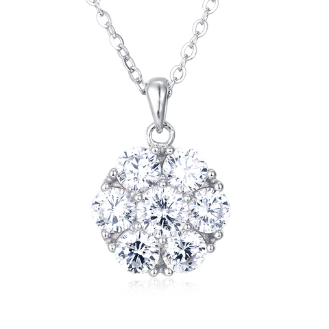 925 Sterling Silver Elegant Moissanite Cluster Pendant Necklace