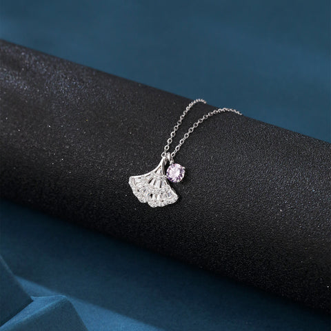 925 Sterling Silver Elegant Silver Pink Moissanite Fan-shaped Pendant Necklace With Sparkling Accents