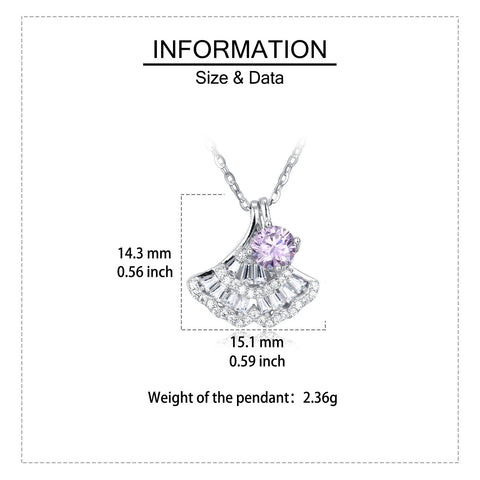 925 Sterling Silver Elegant Silver Pink Moissanite Fan-shaped Pendant Necklace With Sparkling Accents