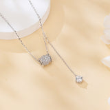 925 Sterling Silver **elegant Moissanite Square Pendant Necklace With Dangling Charms – Timeless Luxury Jewelry**