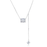 925 Sterling Silver **elegant Moissanite Square Pendant Necklace With Dangling Charms – Timeless Luxury Jewelry**