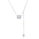 925 Sterling Silver **elegant Moissanite Square Pendant Necklace With Dangling Charms – Timeless Luxury Jewelry**