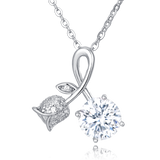 925 Sterling Silver Elegant Moissanite Ribbon Necklace With Silver Chain And Sparkling Leaf Accents