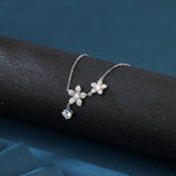 925 Sterling Silver Elegant Silver Flower Necklace With Moissanite Accents And Delicate Petal Design