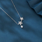 925 Sterling Silver Elegant Silver Flower Necklace With Moissanite Accents And Delicate Petal Design