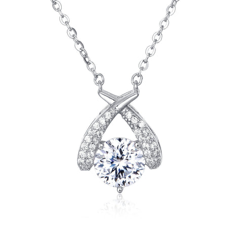 925 Sterling Silver Elegant Moissanite Pendant Necklace In Plated with White Gold – Timeless Luxury Jewelry