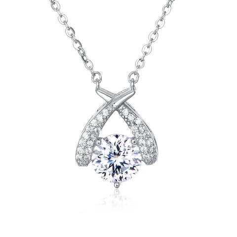 925 Sterling Silver Elegant Moissanite Pendant Necklace In Plated with White Gold – Timeless Luxury Jewelry