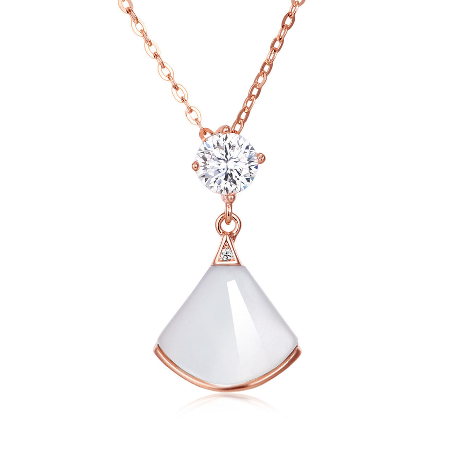 925 Sterling Silver Rose Gold Moissanite Pendant Necklace With Pearl Cone Charm