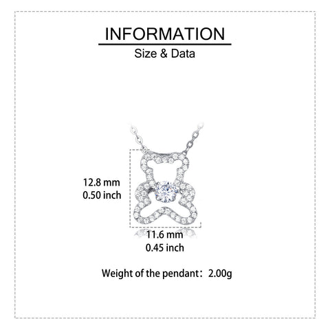 925 Sterling Silver Elegant Moissanite Teddy Bear Pendant Necklace With Sparkling Accents