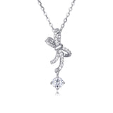 925 Sterling Silver Sparkling Moissanite Bow Pendant Necklace