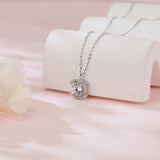925 Sterling Silver Elegant Plated with White Gold Moissanite Necklace With Radiant Center Stone And Halo Setting