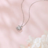 925 Sterling Silver Elegant Plated with White Gold Moissanite Necklace With Radiant Center Stone And Halo Setting