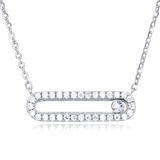 925 Sterling Silver Elegant Moissanite Bar Necklace With Oval Cutout And Solitaire Accent In Plated with White Gold