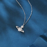 925 Sterling Silver Celestial Moissanite Planet Pendant Necklace