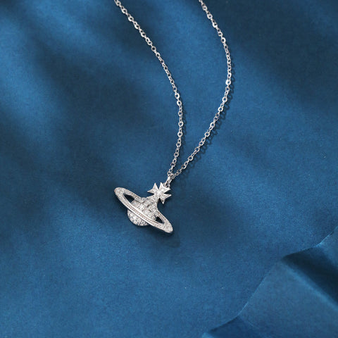 925 Sterling Silver Celestial Moissanite Planet Pendant Necklace