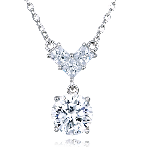 925 Sterling Silver Elegant Four-leaf Clover Moissanite Pendant Necklace With Round Drop Charm