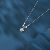 925 Sterling Silver Elegant Moissanite Necklace With Cascading Solitaire Drops And Halo Pendant
