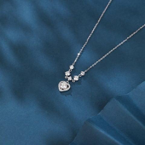 925 Sterling Silver Elegant Moissanite Necklace With Cascading Solitaire Drops And Halo Pendant