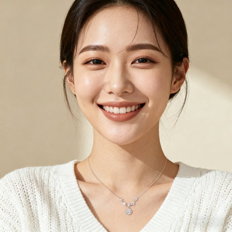 925 Sterling Silver Elegant Moissanite Necklace With Cascading Solitaire Drops And Halo Pendant