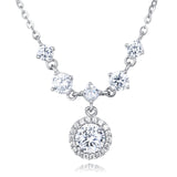 925 Sterling Silver Elegant Moissanite Necklace With Cascading Solitaire Drops And Halo Pendant
