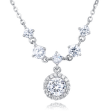 925 Sterling Silver Elegant Moissanite Necklace With Cascading Solitaire Drops And Halo Pendant