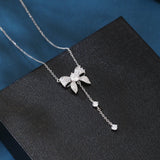 925 Sterling Silver Elegant Moissanite Floral Necklace With Dangling Charm