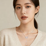 925 Sterling Silver Elegant Moissanite Floral Necklace With Dangling Charm