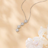 925 Sterling Silver Elegant Moissanite Cascade Necklace With Four Round Brilliant Cut Stones