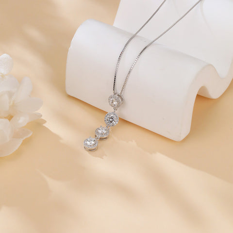 925 Sterling Silver Elegant Moissanite Cascade Necklace With Four Round Brilliant Cut Stones