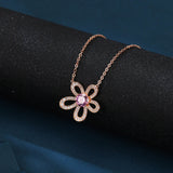 925 Sterling Silver Rose Plated With Gold Moissanite Flower Necklace With Pink Center Stone