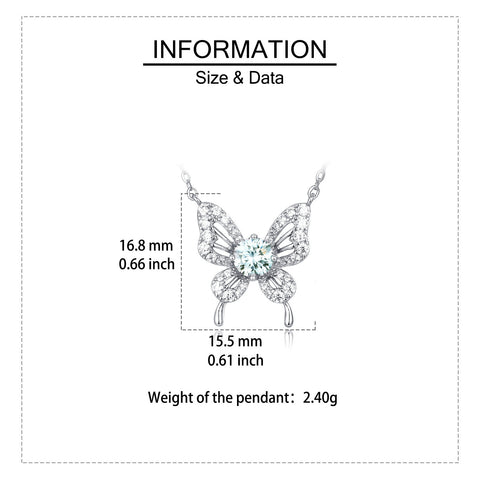 925 Sterling Silver Sparkling Butterfly Moissanite Pendant Necklace