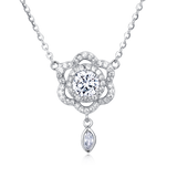 925 Sterling Silver Elegant Floral Moissanite Necklace With Sparkling Silver Chain And Teardrop Pendant