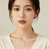 925 Sterling Silver Elegant Moissanite Bow Necklace With Triple Drop Design