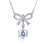 925 Sterling Silver Elegant Moissanite Bow Necklace With Triple Drop Design