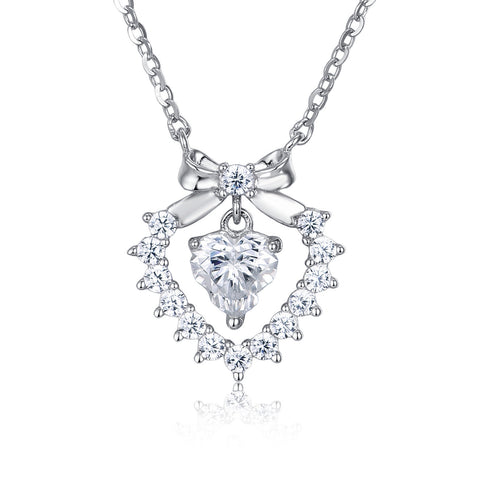 925 Sterling Silver Elegant Heart-shaped Moissanite Floral Pendant With Delicate Silver Chain Necklace