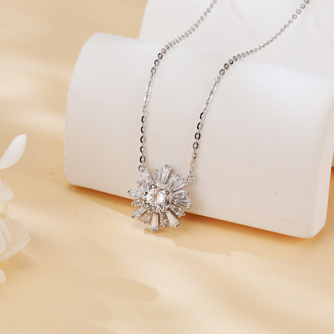 925 Sterling Silver Elegant Moissanite Sunburst Pendant Necklace | Luxury Jewelry Masterpiece