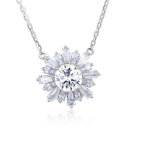 925 Sterling Silver Elegant Moissanite Sunburst Pendant Necklace | Luxury Jewelry Masterpiece
