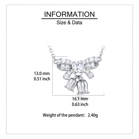 925 Sterling Silver Elegant Moissanite Bow Necklace With Triple Bell Charms