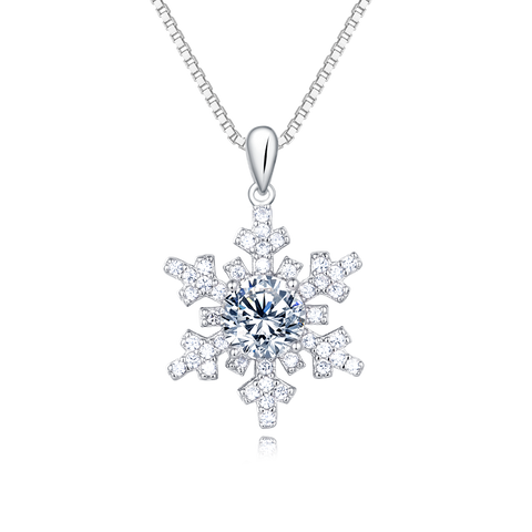 925 Sterling Silver Elegant Snowflake Moissanite Pendant Necklace In Sterling Silver