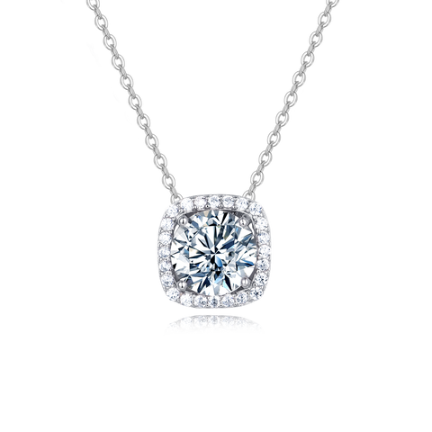 925 Sterling Silver Elegant Solitaire Moissanite Necklace With Halo Setting