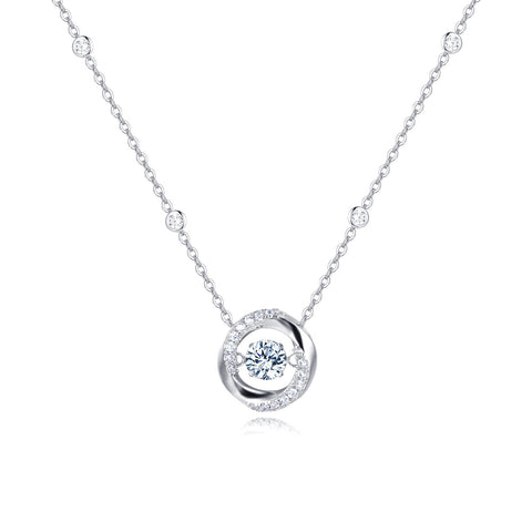 925 Sterling Silver Elegant Moissanite Circle Pendant Necklace With Sparkling Accents