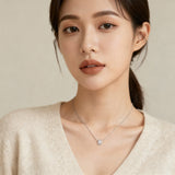 925 Sterling Silver Elegant Moissanite Pendant Necklace With Multi-row Cz Stones On Sterling Silver Chain