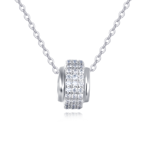 925 Sterling Silver Elegant Moissanite Pendant Necklace With Multi-row Cz Stones On Sterling Silver Chain
