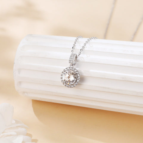 925 Sterling Silver Elegant Solitaire Moissanite Pendant With Plated with White Gold Chain Necklace