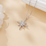 925 Sterling Silver Elegant Moissanite Starburst Pendant Necklace