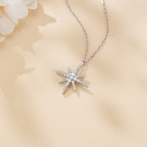 925 Sterling Silver Elegant Moissanite Starburst Pendant Necklace