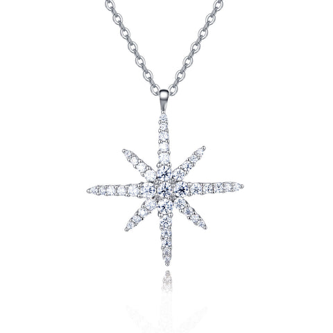 925 Sterling Silver Elegant Moissanite Starburst Pendant Necklace